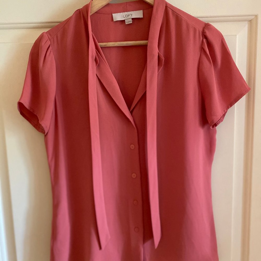 Button Down Blouse with Neck Tie